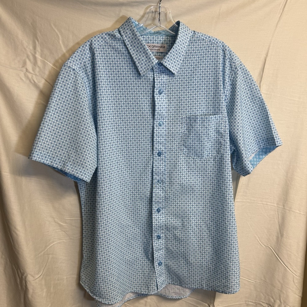 Nick Graham Everywhere Men's XL Blue Geometric Button Up Shirt Stretch Modern